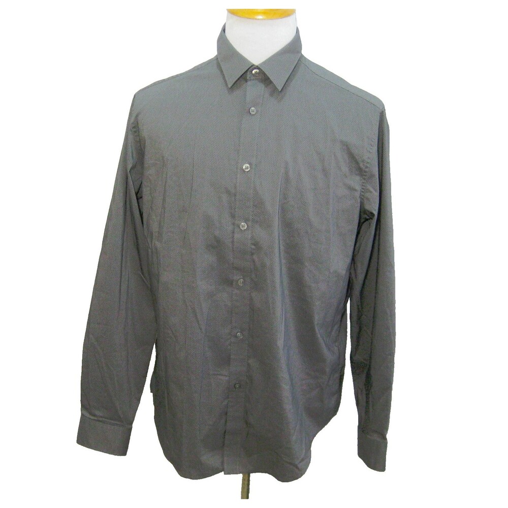 DKNY Men's (Size Large) Gray Long Sleeve Button Front Dress Shirt Cotton Blend